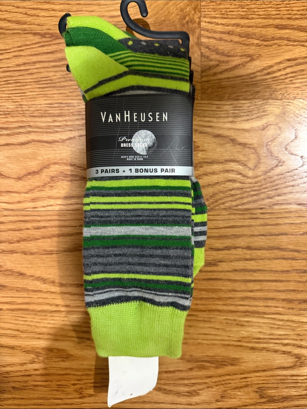 Van Heusen Lime Green and Gray Striped Dress Socks - 3 Pairs + Bonus